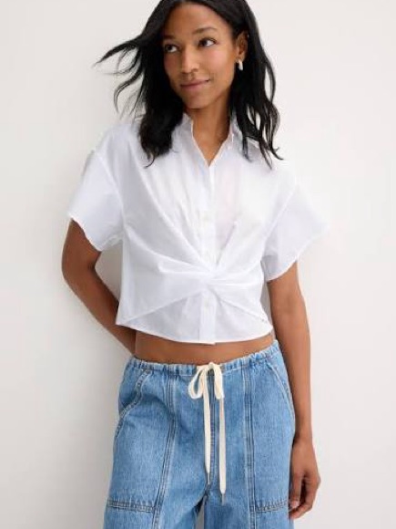 Rag & Bone White Gretchen Poplin Crop Top